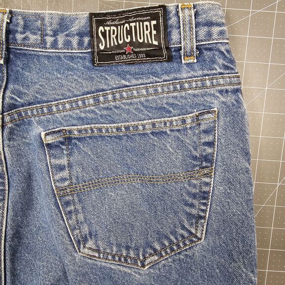 Vintage Structure Jeans Mens 34x34 90s Straigt Skater Baggy Grunge Streetwear - Picture 9 of 15